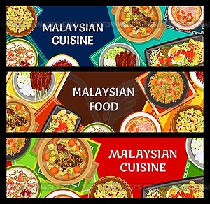 Malaysian cuisine banners, Asian food dishes meals - vector clipart