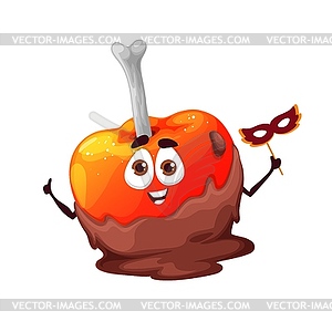 Cartoon Halloween apple with bone, fruit - vector clip art