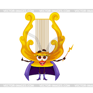 Cartoon musical lire fairy character, funny harp - vector image