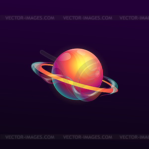 Cartoon galaxy planet with ring and waves GUI icon - vector clip art