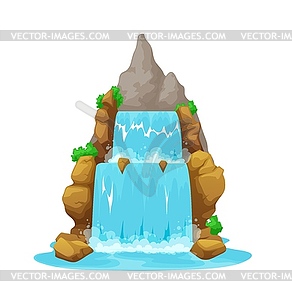 Cartoon waterfall, mountain water cascade - color vector clipart