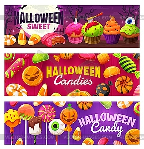 Halloween banners with cartoon holiday sweets - vector clipart / vector image