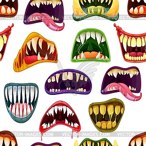 Zombie, clown and vampire mouths seamless pattern - vector clipart