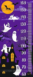 Kids height chart, Halloween ghosts on cemetery - vector clipart
