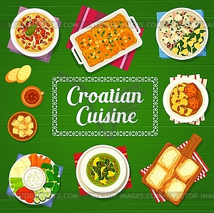 Хорватская кухня блюда ресторанной кухни обложка меню - иллюстрация в векторе