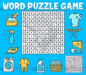 Washing and cleaning word search puzzle worksheet - vector clipart