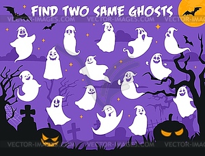 Find two same Halloween ghosts on cemetery, game - stock vector clipart