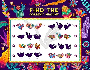 Найди правильную тень детская игра с мексиканскими птицами - изображение в векторе / векторный клипарт