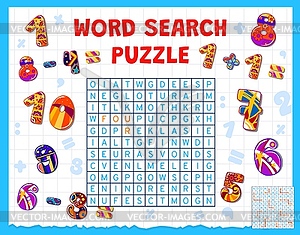 Math numbers and digits word search puzzle game - vector clipart