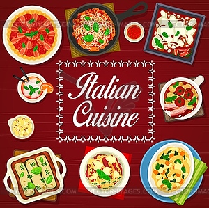 Italian food menu cover, pasta and lasagna dishes - vector image