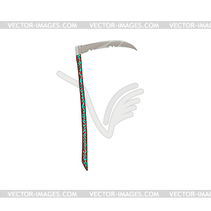 Halloween scythe, grim reaper tool with signs - vector clip art