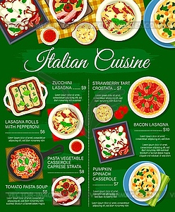 Italian cuisine food pasta and lasagna menu poster - vector clipart