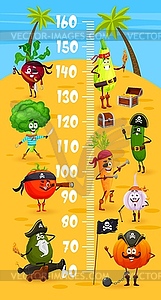 Cartoon vegetable pirates, kids height chart meter - vector clip art