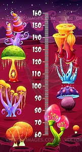 Kids height chart fantasy magic mushrooms in space - vector image