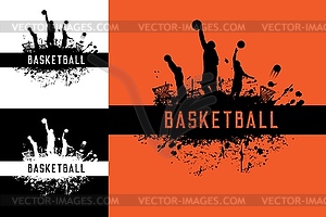 Basketball players poster with grunge silhouettes - vector clip art