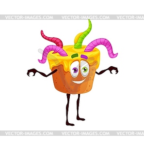 Halloween cake with jelly worms, festive bakery - vector clipart