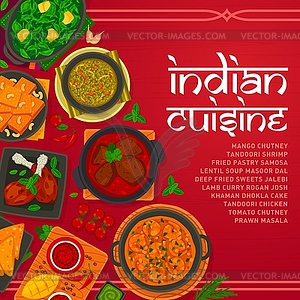 Indian cuisine menu cover, India dishes - vector clipart