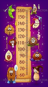 Kids height chart meter, magician nuts and wizards - vector clip art