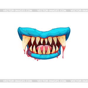 Blue lips sharp teeth, tongue, scary monster mouth - vector clipart