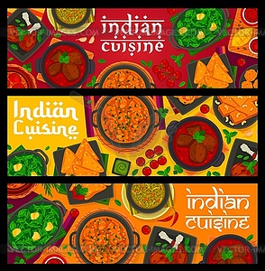 Indian cuisine food banners, India meals - vector clip art