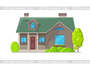 Residential house with wood plank facade exterior - vector clipart