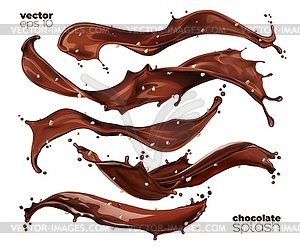 Chocolate, cocoa and coffee milk waves and flow - vector clip art