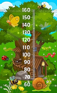 Cartoon insects and oak tree, kids height chart - royalty-free vector clipart