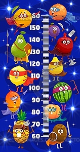 Kids height chart with cartoon superhero fruits - vector clipart