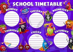 Cartoon wizard and witch berry education timetable - vector clipart