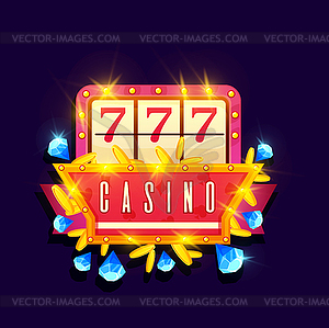 Баннер казино, вывеска азартной игры с джекпотом 777 - векторное изображение