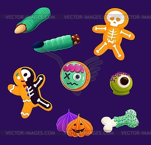 Cartoon Halloween gingerbread cookies, sweets - vector clipart / vector image