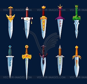 Magical cartoon steel dagger and stiletto blades - vector clip art