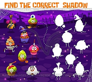 Find correct shadow of Halloween candies, game - royalty-free vector image