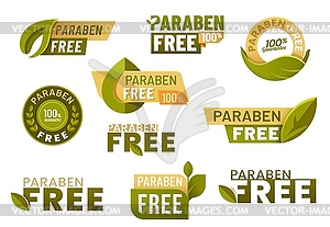 Paraben free labels and icons, cosmetics - vector clipart