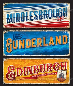 Edinburgh, Sunderland, Middlesbrough UK travel - vector image