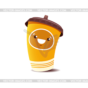 Cartoon coffee cup character, fast food mug - vector clipart