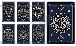 Tarot cards arcana with esoteric, mason symbols - vector image