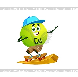 Cartoon cuprum or cuprum character ride skateboard - vector clipart