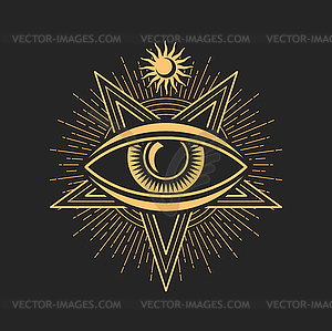 Occult eye, mason and magic tarot esoteric sign - vector clip art