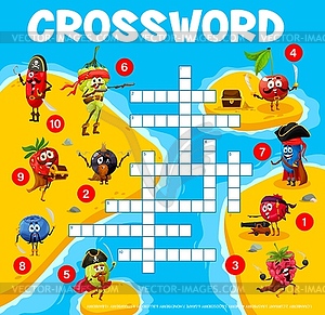 Crossword grid game with berry pirates on island - vector clip art