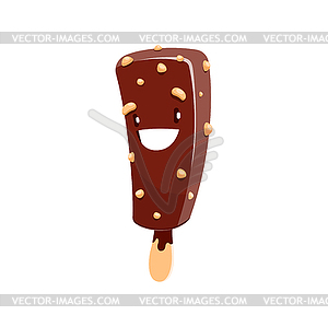 Мультяшный персонаж мороженого, шоколадное эскимо - графика в векторном формате