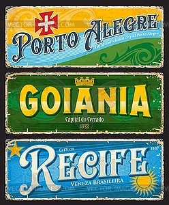 Porto Alegre, Goiania, Recife brazilian city plate - vector clipart