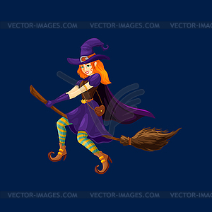 Cartoon spooky witch Halloween character, hag - vector image