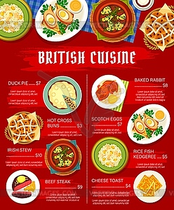 British cuisine menu page design template - vector clip art