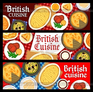 British cuisine dishes, English food meals banners - vector clipart / vector image