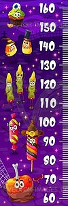 Kids height chart with cartoon Halloween candies - vector clipart