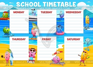 Timetable schedule with funny vitamins on vacation - color vector clipart