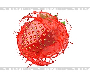 Ripe raw strawberry berry with fresh juice splash - vector clipart