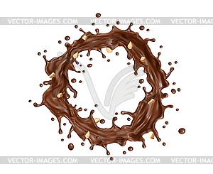 Chocolate milk round twister splash with peanuts - vector clipart