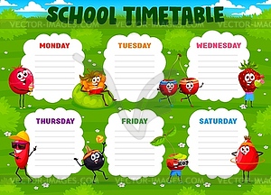 Education timetable with berry character on meadow - vector clipart / vector image